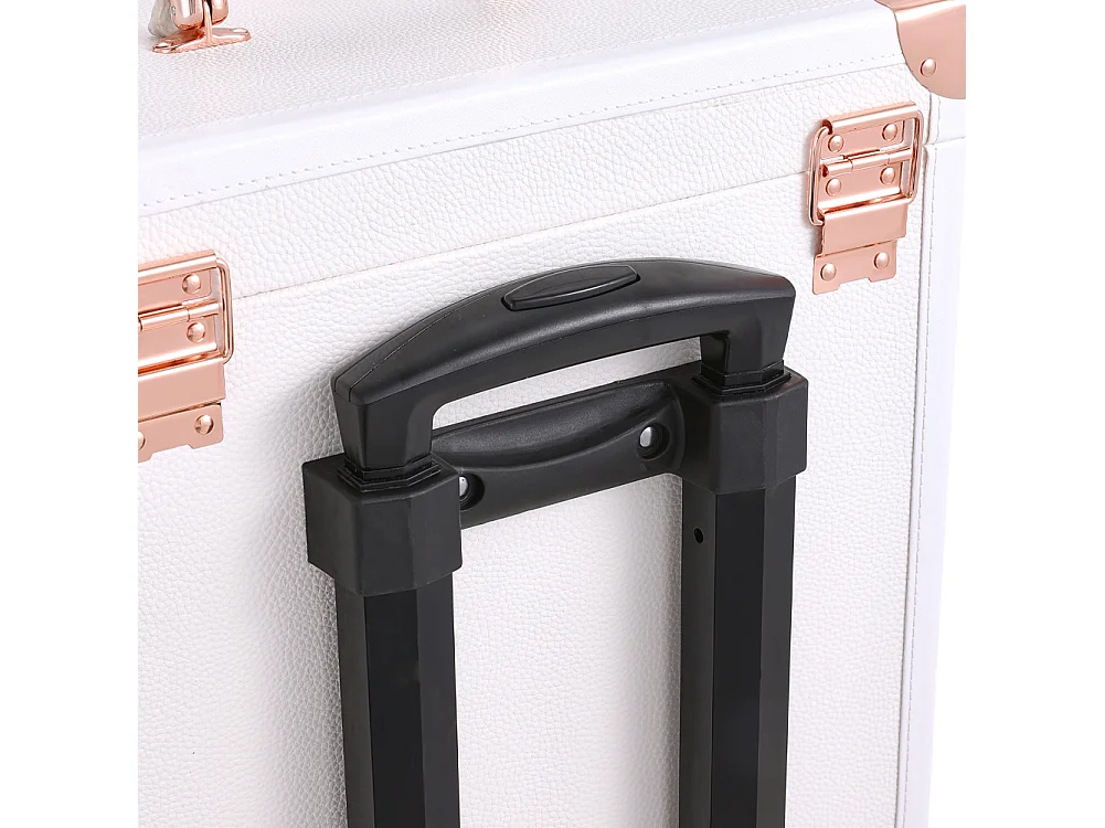 White 3 in 1 Makeup Trolley Case with 2 Drawers and Wheels