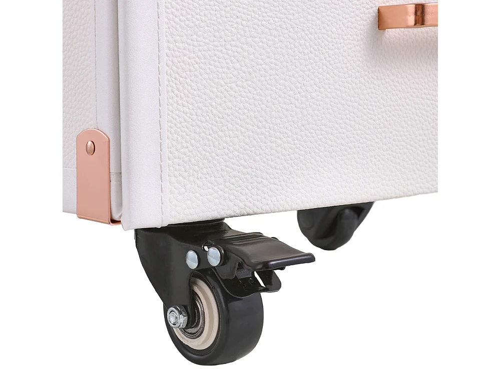 White 3 in 1 Makeup Trolley Case with 2 Drawers and Wheels