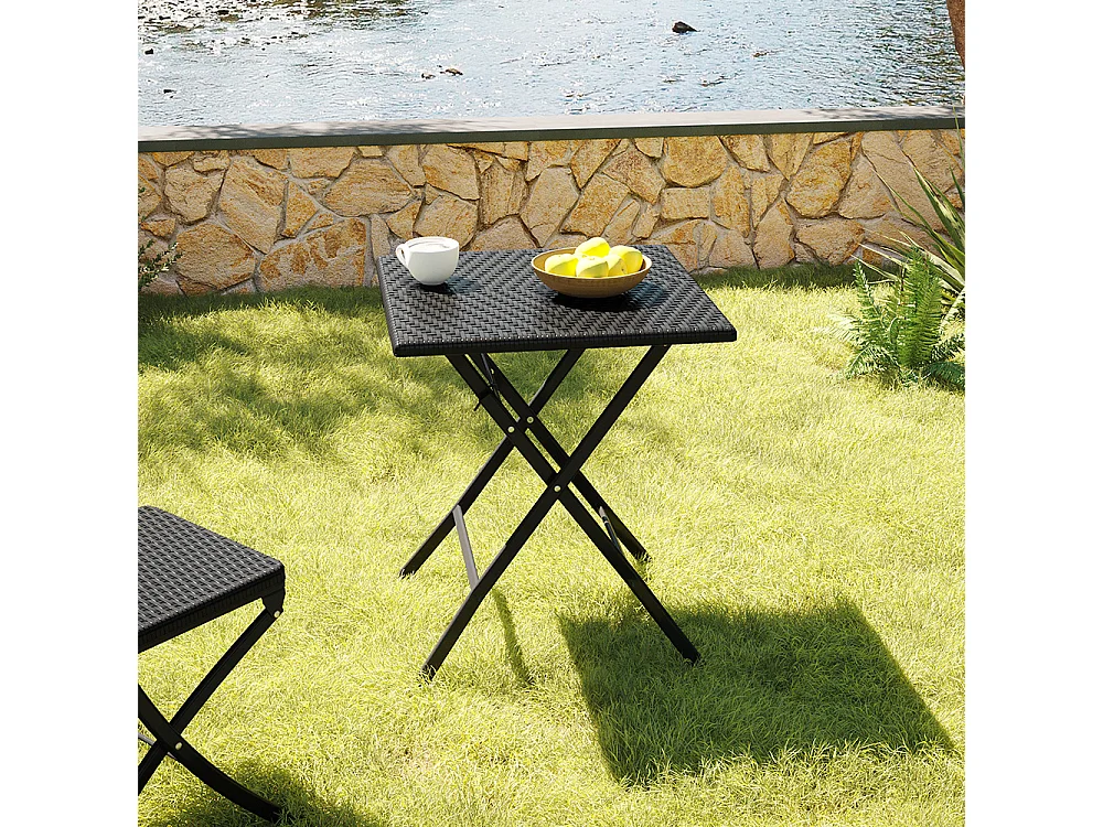 Black Square Folding Rattan Effect Garden Bistro Table 61cm