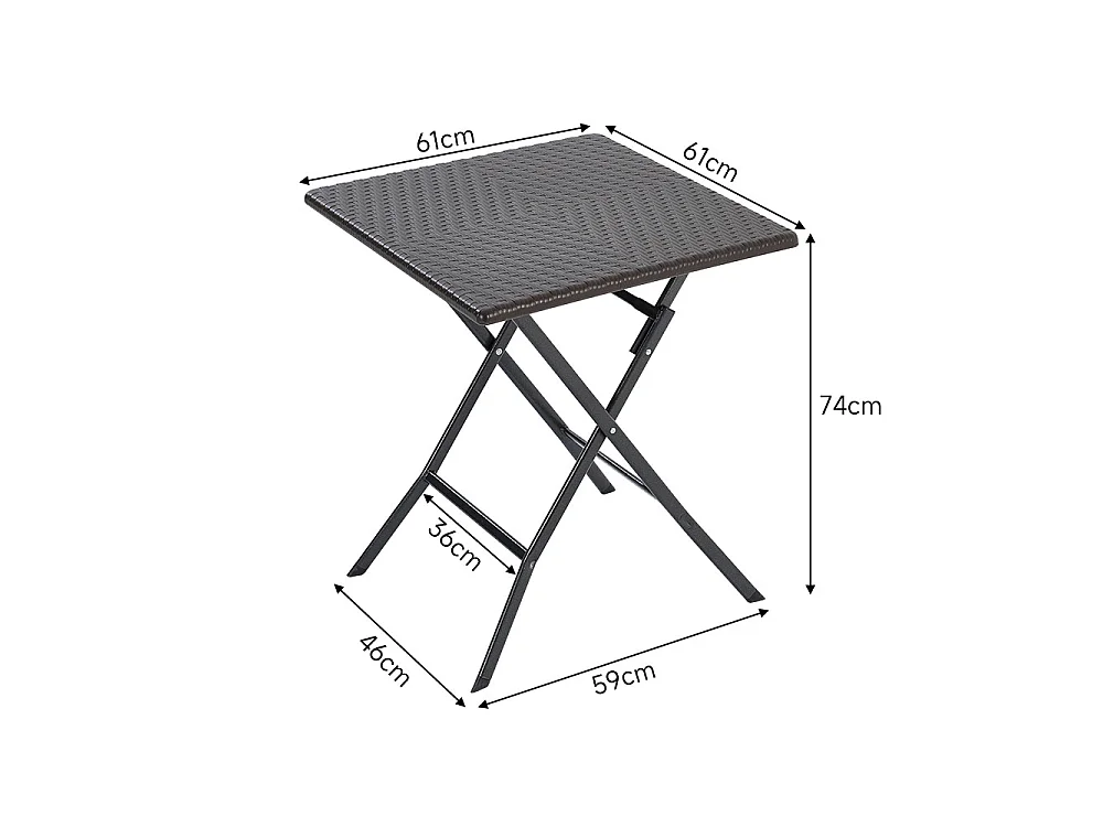 Black Square Folding Rattan Effect Garden Bistro Table 61cm