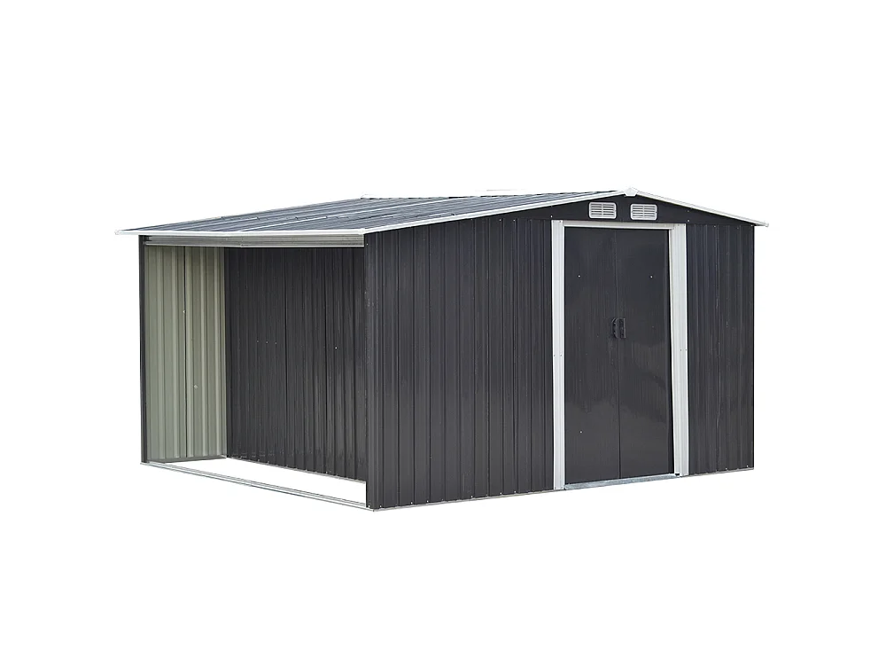 10.8 x 8.5ft Black Steel Garden Tool Shed with Log Storage