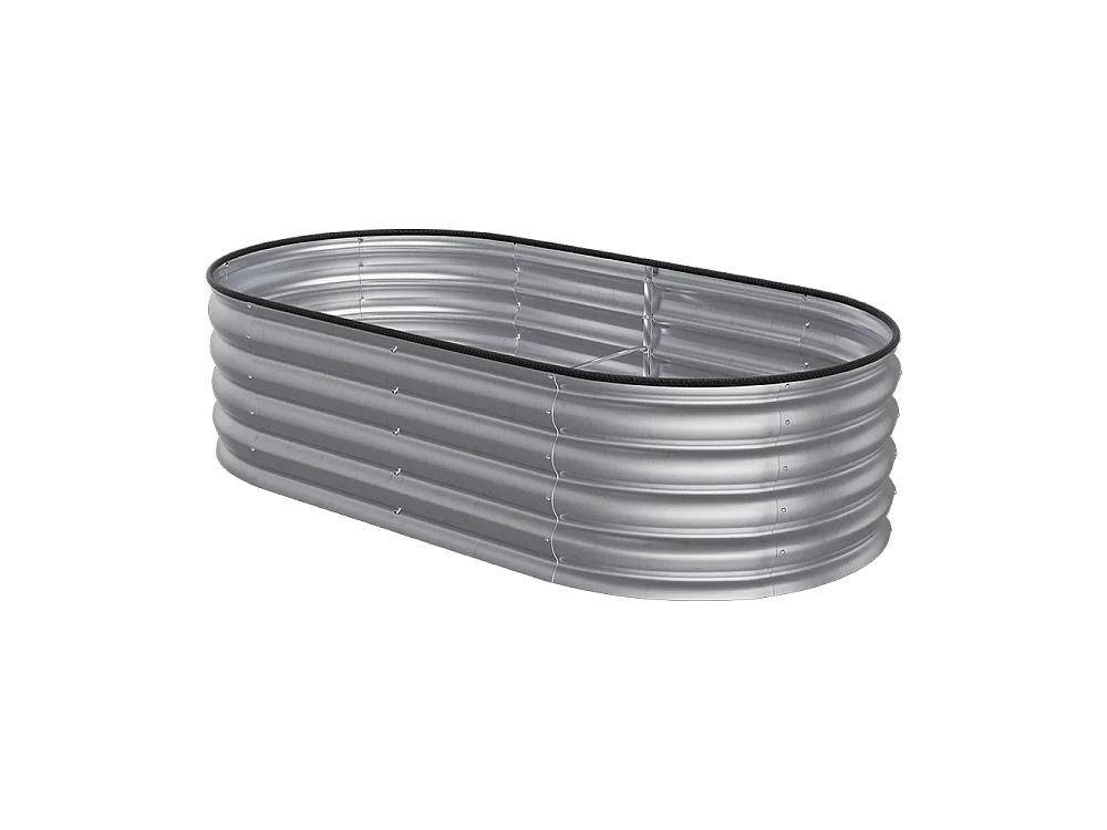 160x80x42cm Silver Galvanised Steel Oval Raised Garden Bed with Trellis
