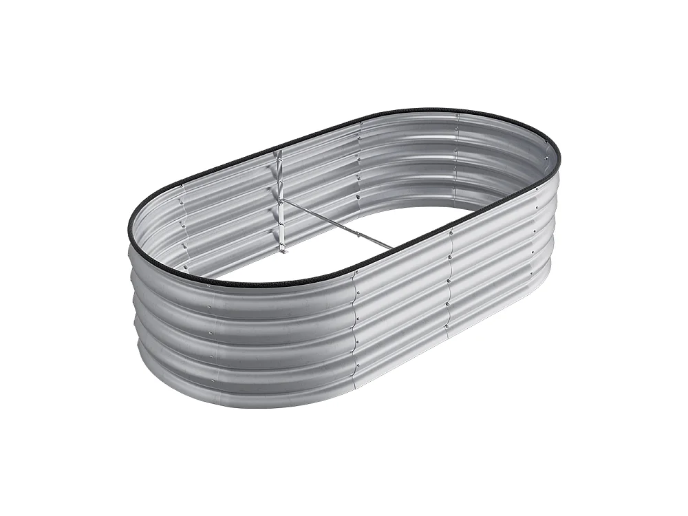 160x80x42cm Silver Galvanised Steel Oval Raised Garden Bed with Trellis