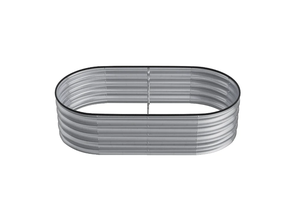 160x80x42cm Silver Galvanised Steel Oval Raised Garden Bed with Trellis