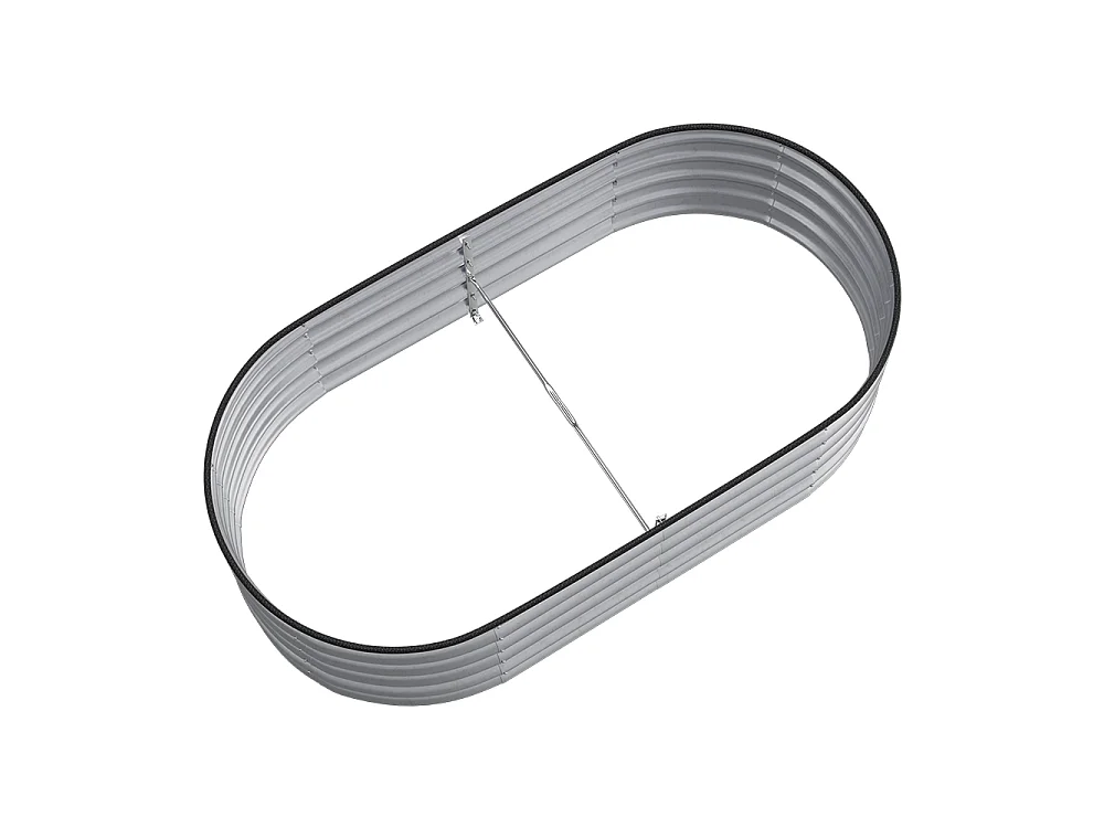 160x80x42cm Silver Galvanised Steel Oval Raised Garden Bed with Trellis
