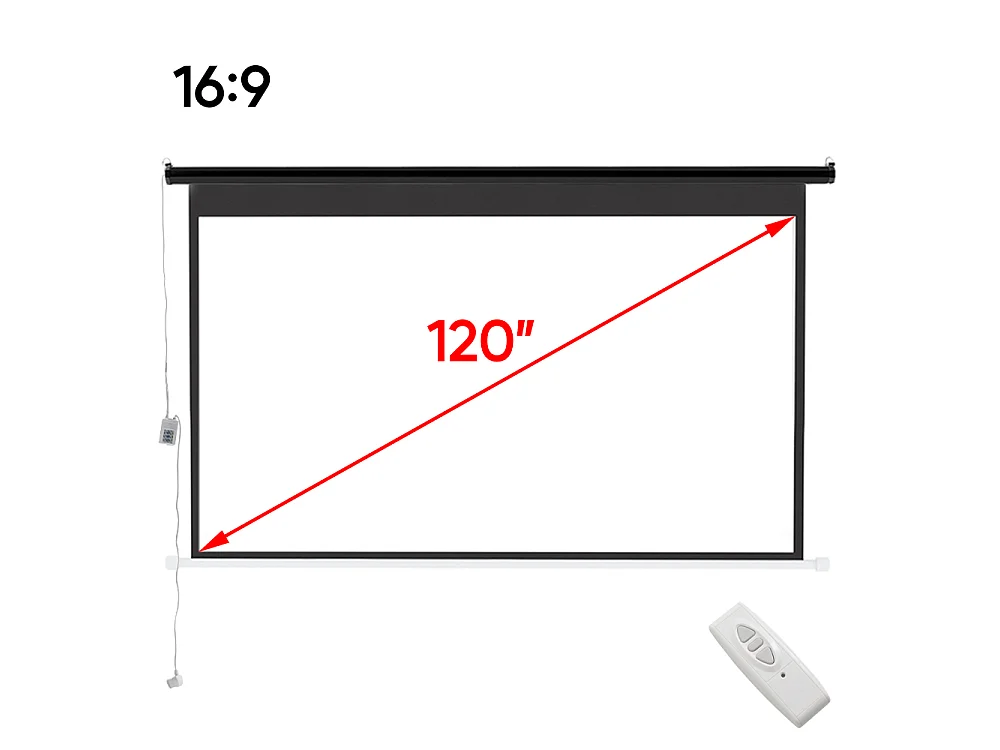120 Inch Electric Projector Screen with Remote 16:9 Wall or Ceiling Mounted