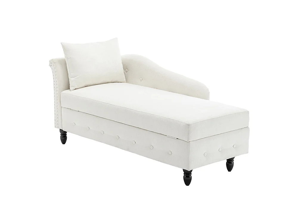 White Left Hand Facing Chenille Chaise Lounge with Storage & Pillow