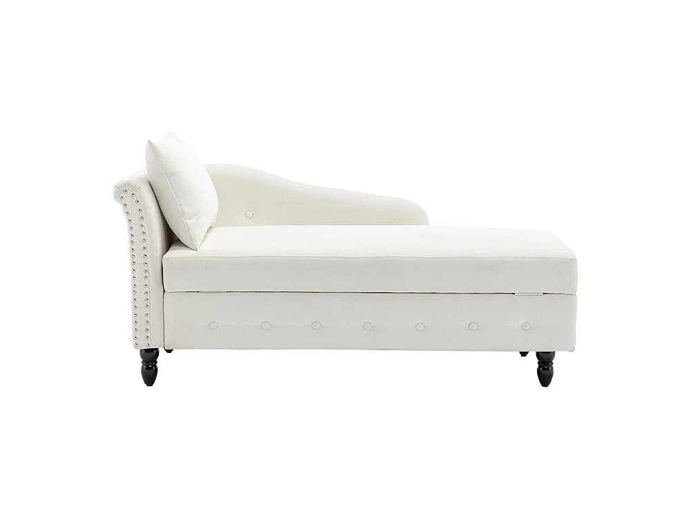 White Left Hand Facing Chenille Chaise Lounge with Storage & Pillow