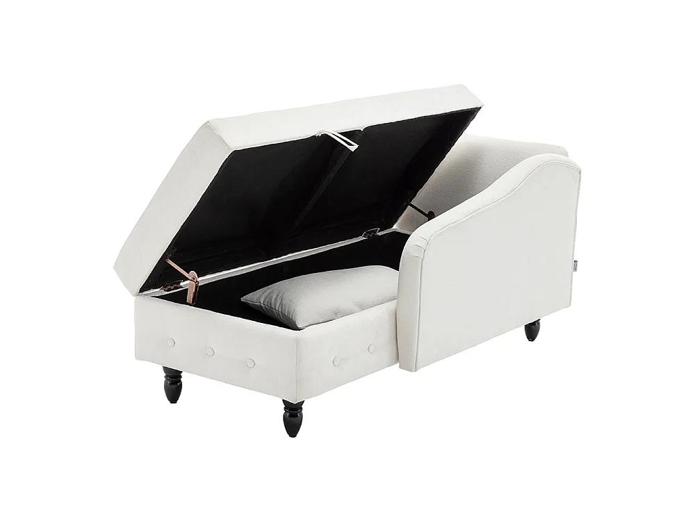 White Left Hand Facing Chenille Chaise Lounge with Storage & Pillow