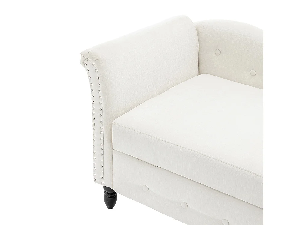 White Left Hand Facing Chenille Chaise Lounge with Storage & Pillow