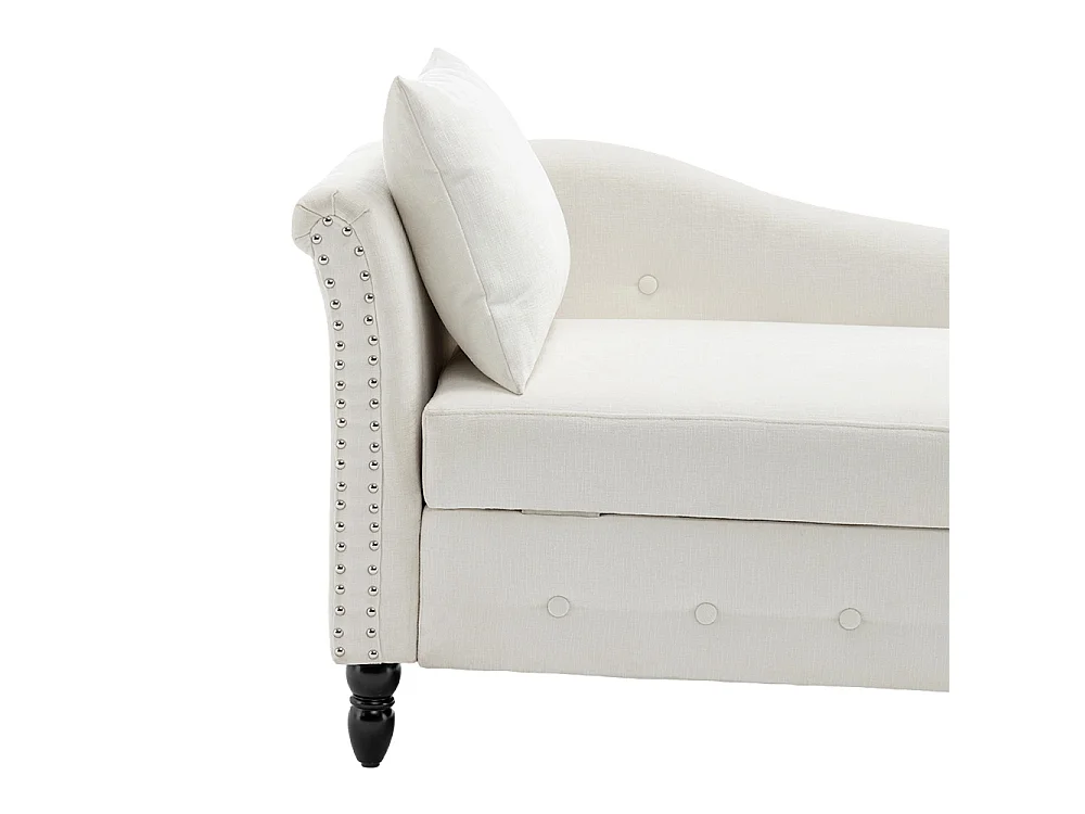 White Left Hand Facing Chenille Chaise Lounge with Storage & Pillow