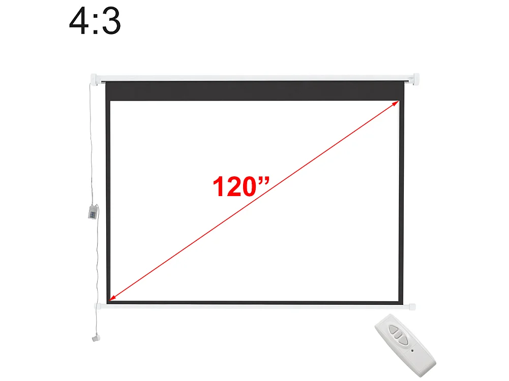 120 Inch Electric Projector Screen with Remote 4:3 Wall or Ceiling Mounted