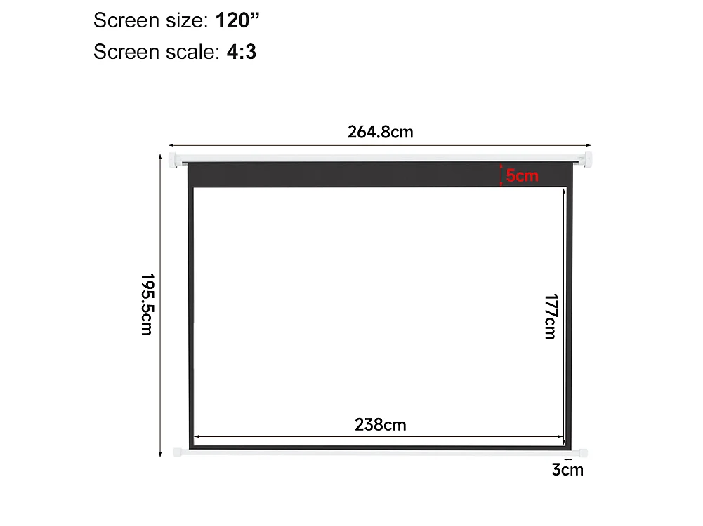120 Inch Electric Projector Screen with Remote 4:3 Wall or Ceiling Mounted