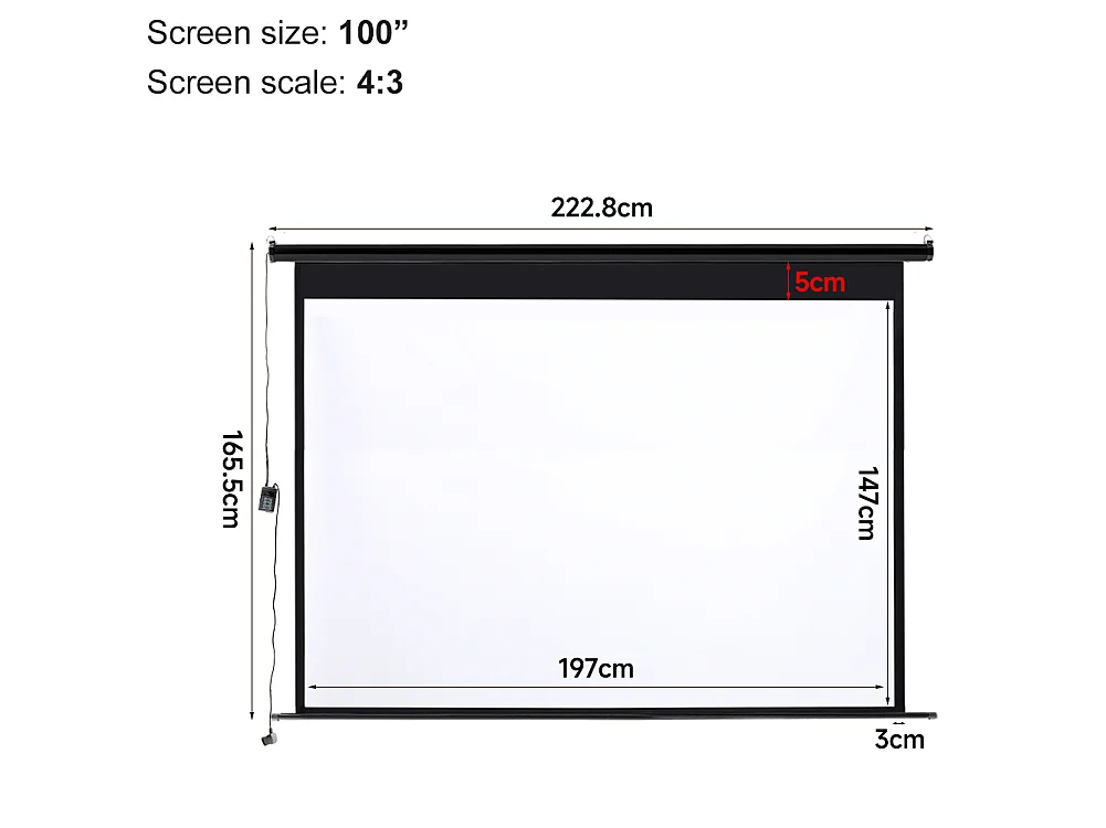 100 Inch Electric Projector Screen with Remote 4:3 Wall or Ceiling Mounted