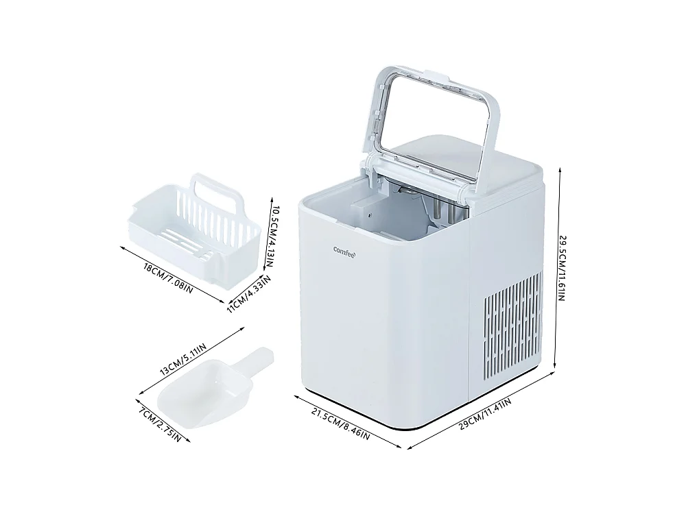 Comfee White Ice Maker Machine 12kg per Day with Self Cleaning Function