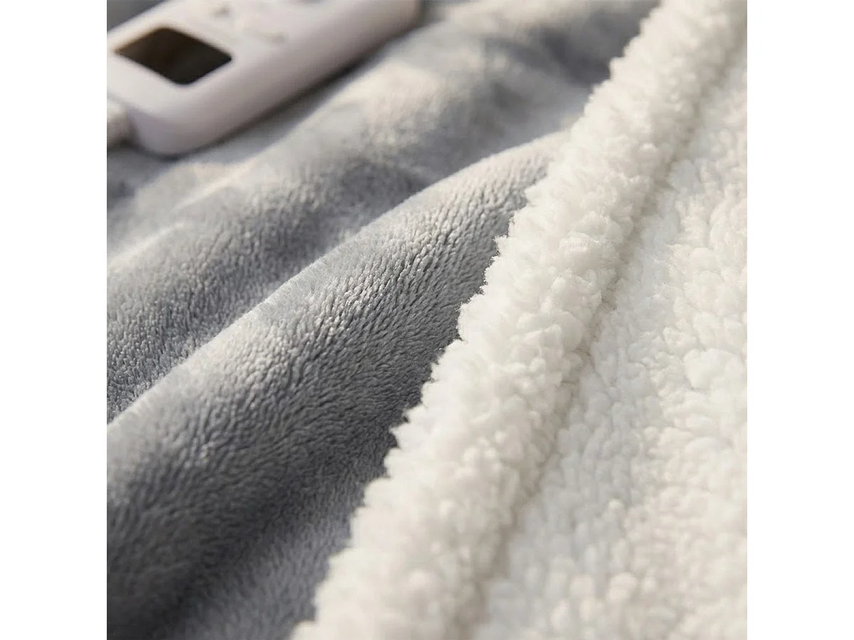 OMNIEXA Couverture Chauffante Électrique en Polaire - 180x130cm - Gris/Blanc