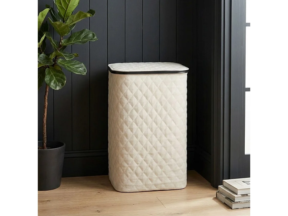 MAZAZU Panier à linge avec Couvercle - 100 Litres - Sac Intérieur Amovible - Cadre en Bambou - Blanc Crème - Panier Pliable - 44x33x69 cm