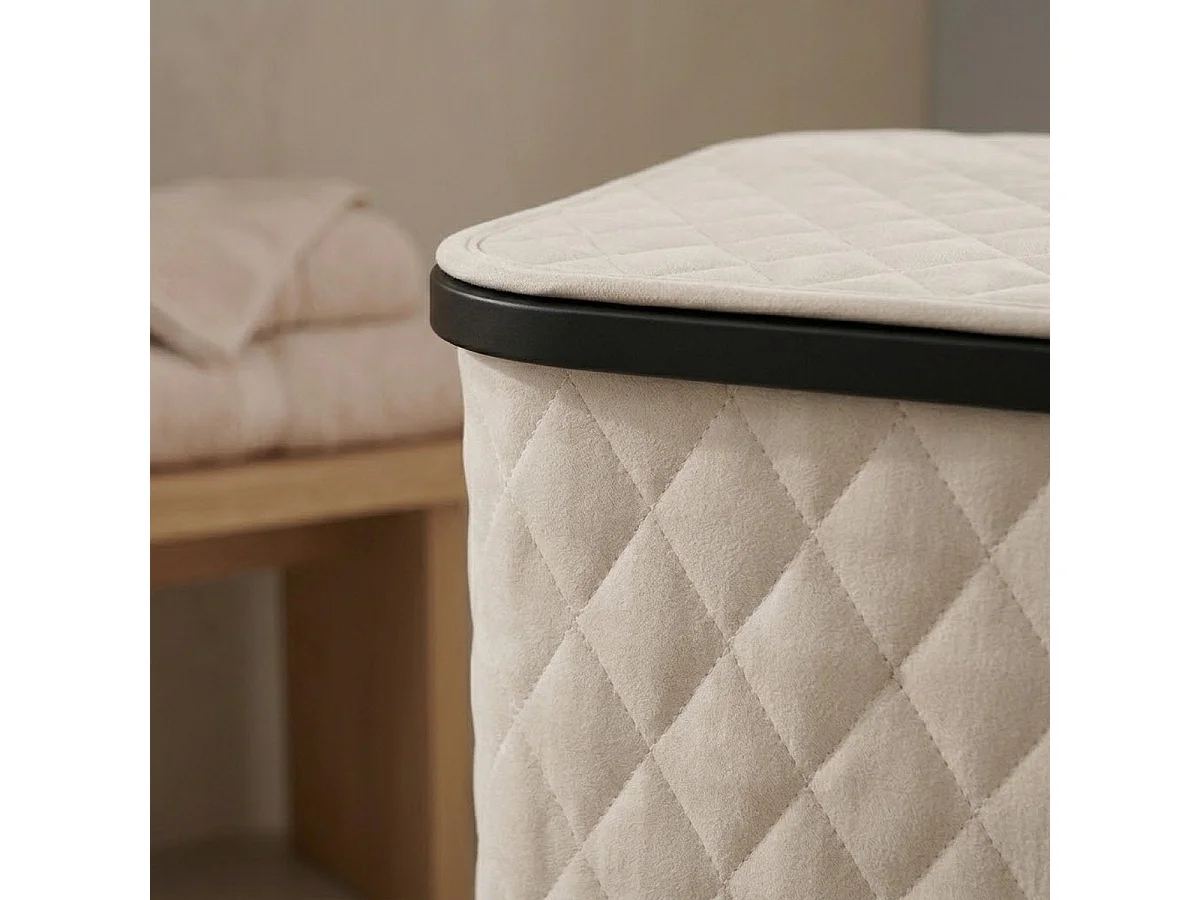 MAZAZU Panier à linge avec Couvercle - 100 Litres - Sac Intérieur Amovible - Cadre en Bambou - Blanc Crème - Panier Pliable - 44x33x69 cm