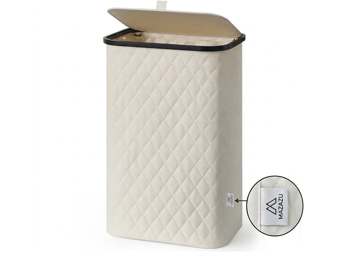 MAZAZU Panier à linge avec Couvercle - 100 Litres - Sac Intérieur Amovible - Cadre en Bambou - Blanc Crème - Panier Pliable - 44x33x69 cm