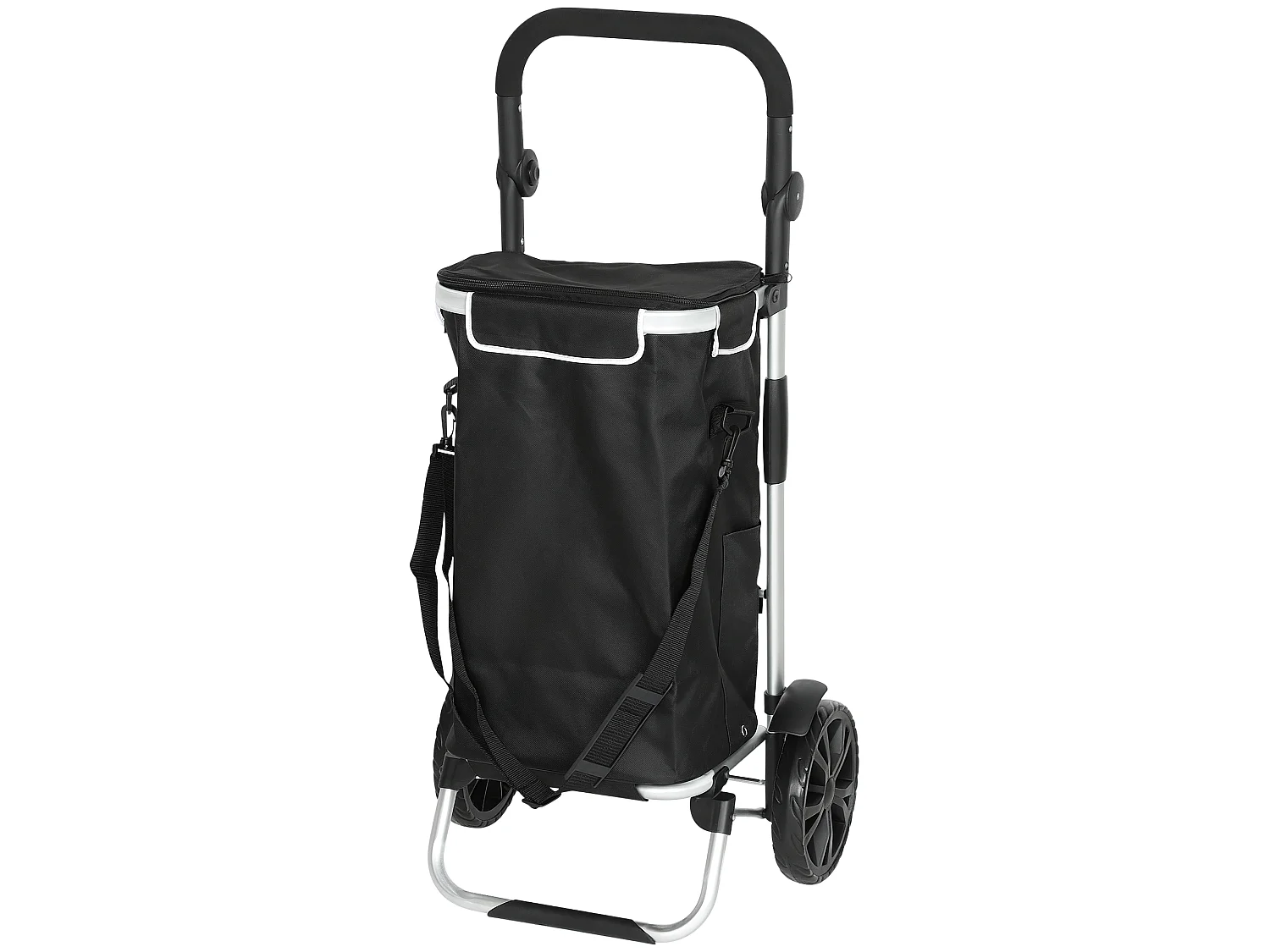 Chariot de courses pliable 3 en 1 sac à bandoulière 40L chariot transport poignée réglable compartiment isotherme alu noir