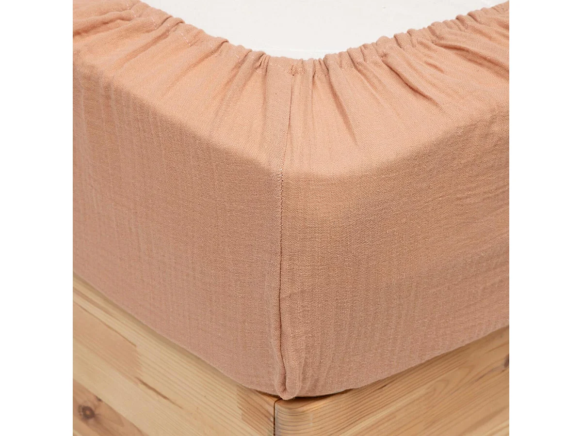 Drap Housse en Gaze de Coton "Flora" 160x200cm Rose