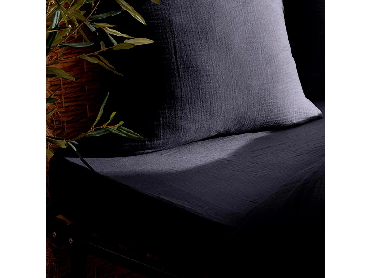 Drap Housse en Gaze de Coton "Flora" 160x200cm Bleu