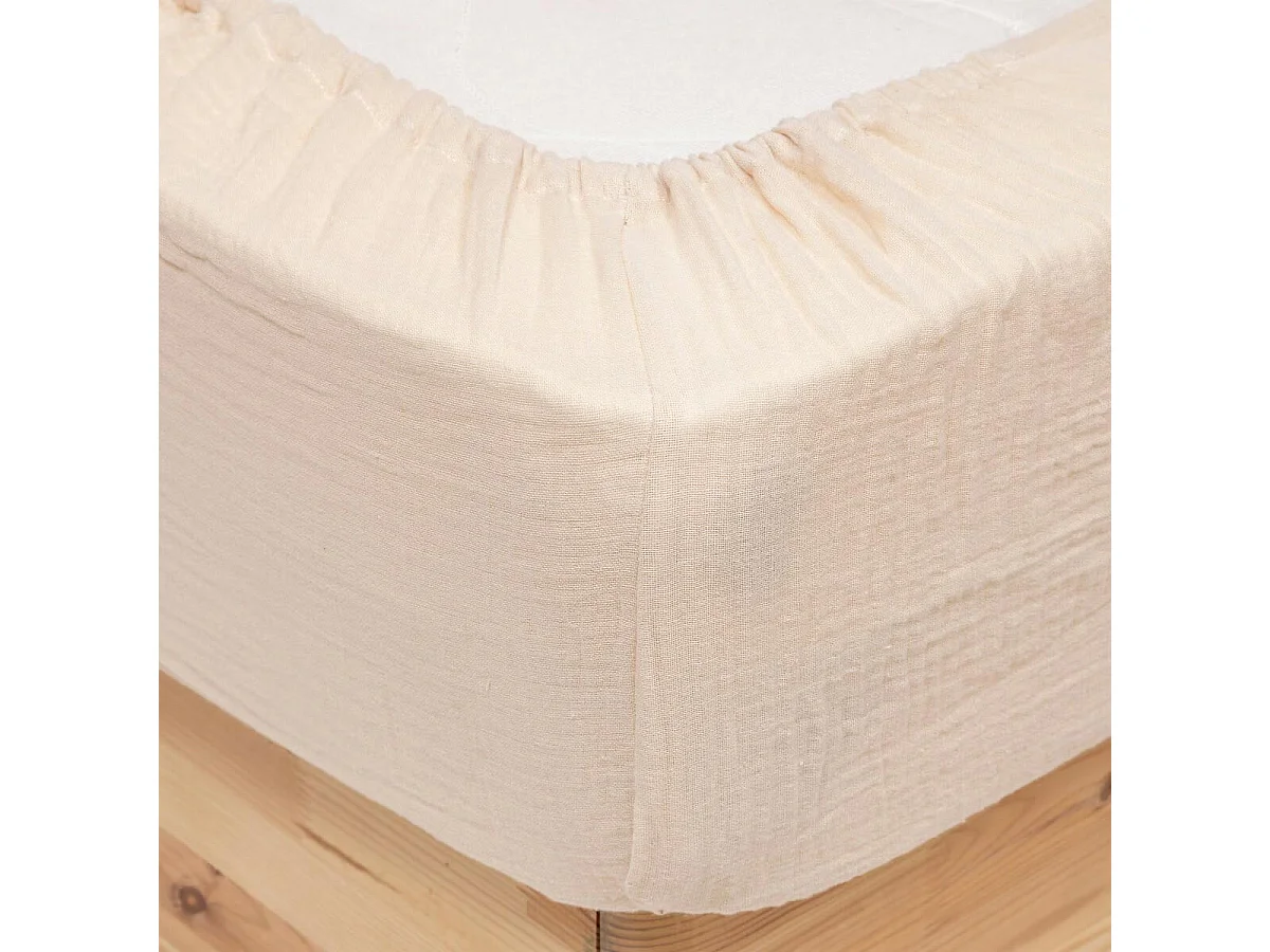 Drap Housse en Gaze de Coton "Flora" 160x200cm Beige Lin