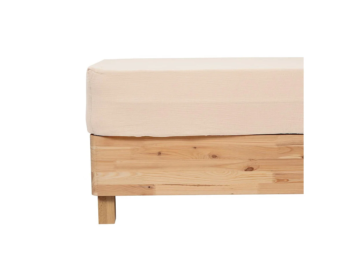 Drap Housse en Gaze de Coton "Flora" 160x200cm Beige Lin