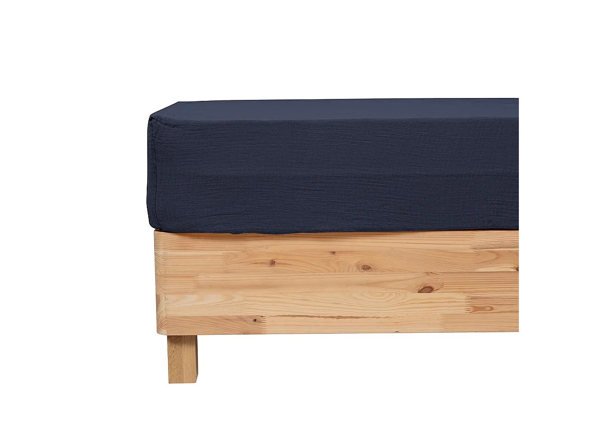 Drap Housse en Gaze de Coton "Flora" 140x190cm Bleu