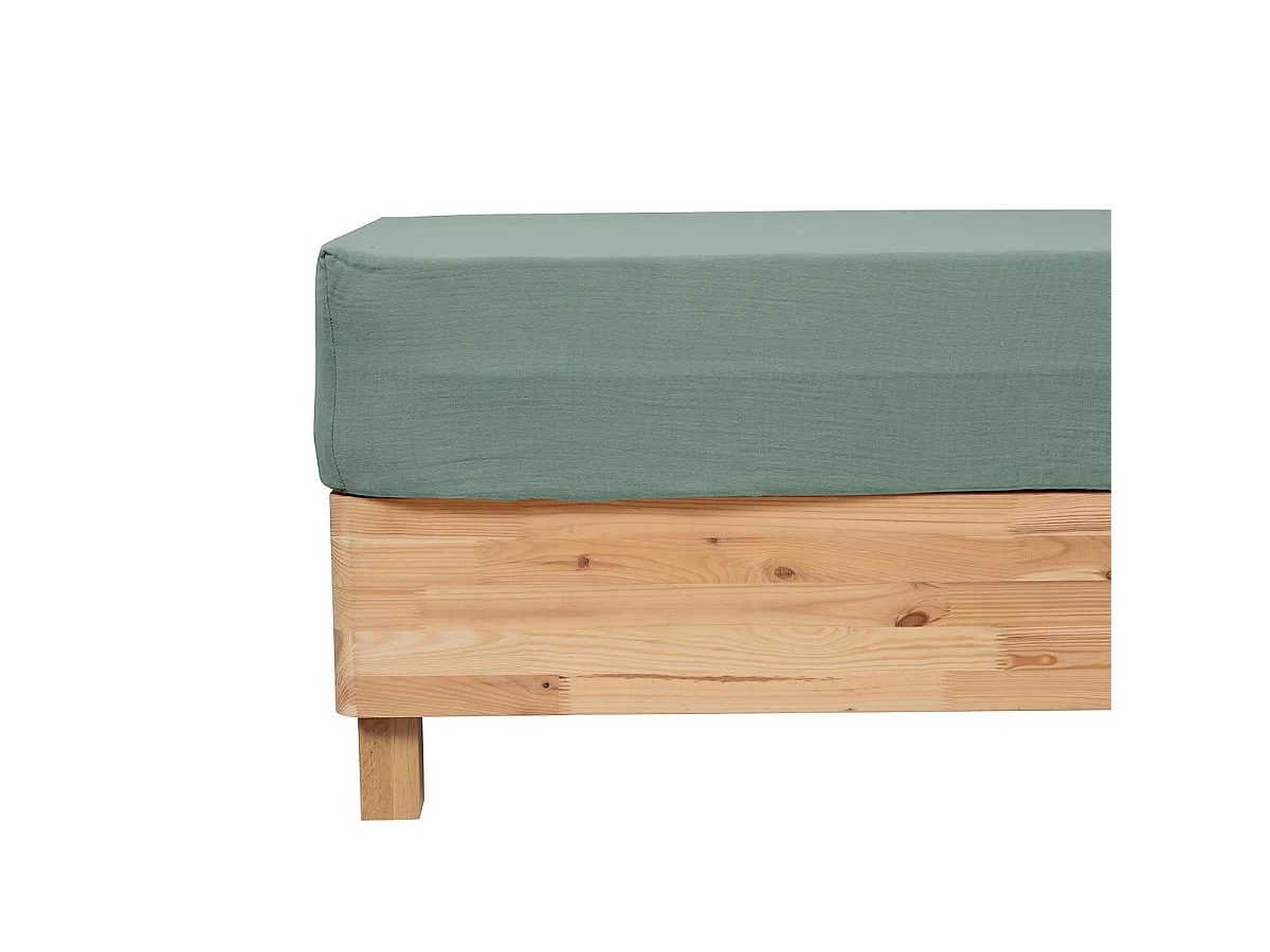 Drap Housse en Gaze de Coton "Flora" 160x200cm Vert Céladon