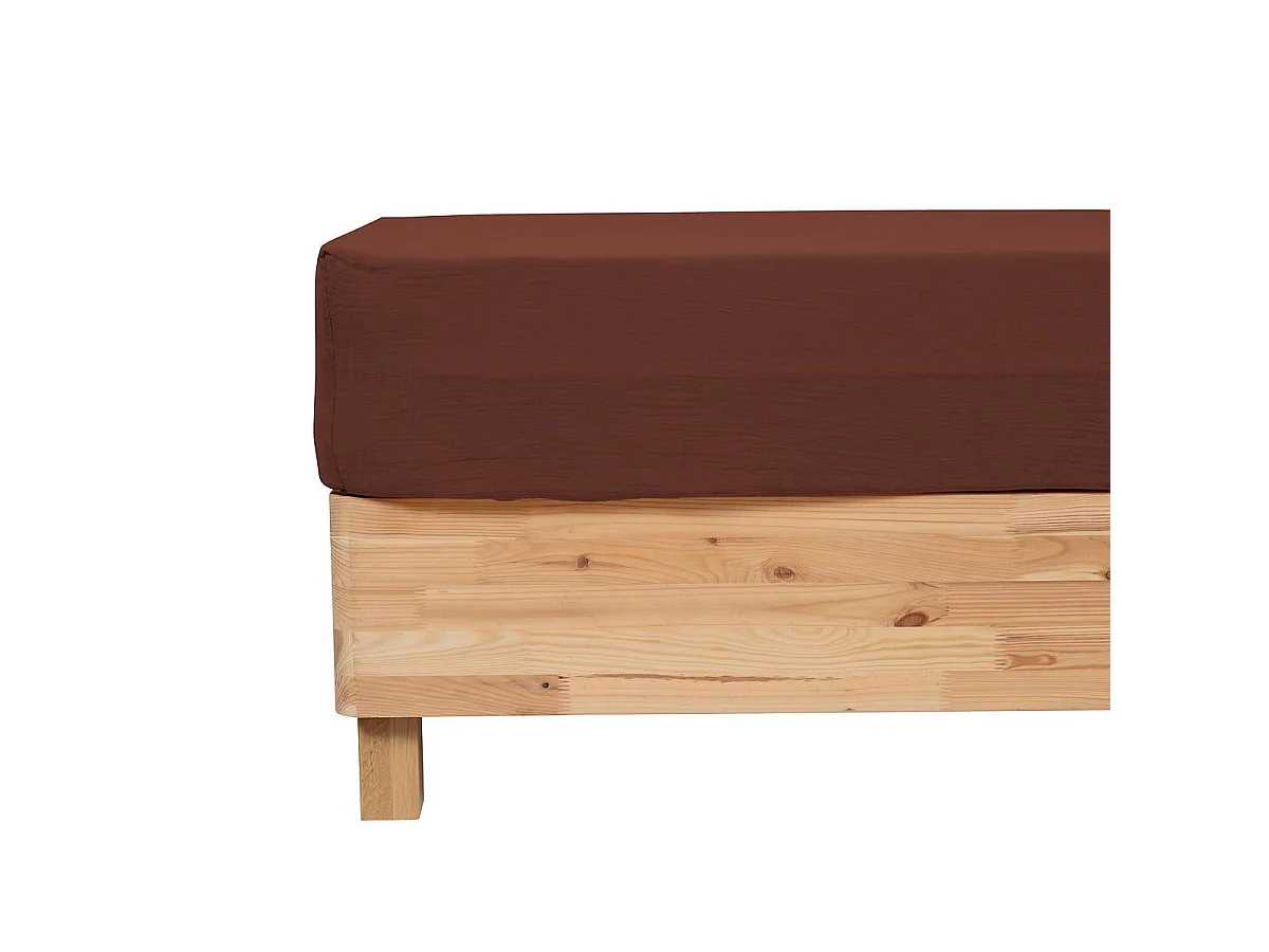 Drap Housse en Gaze de Coton "Flora" 140x190cm Marron