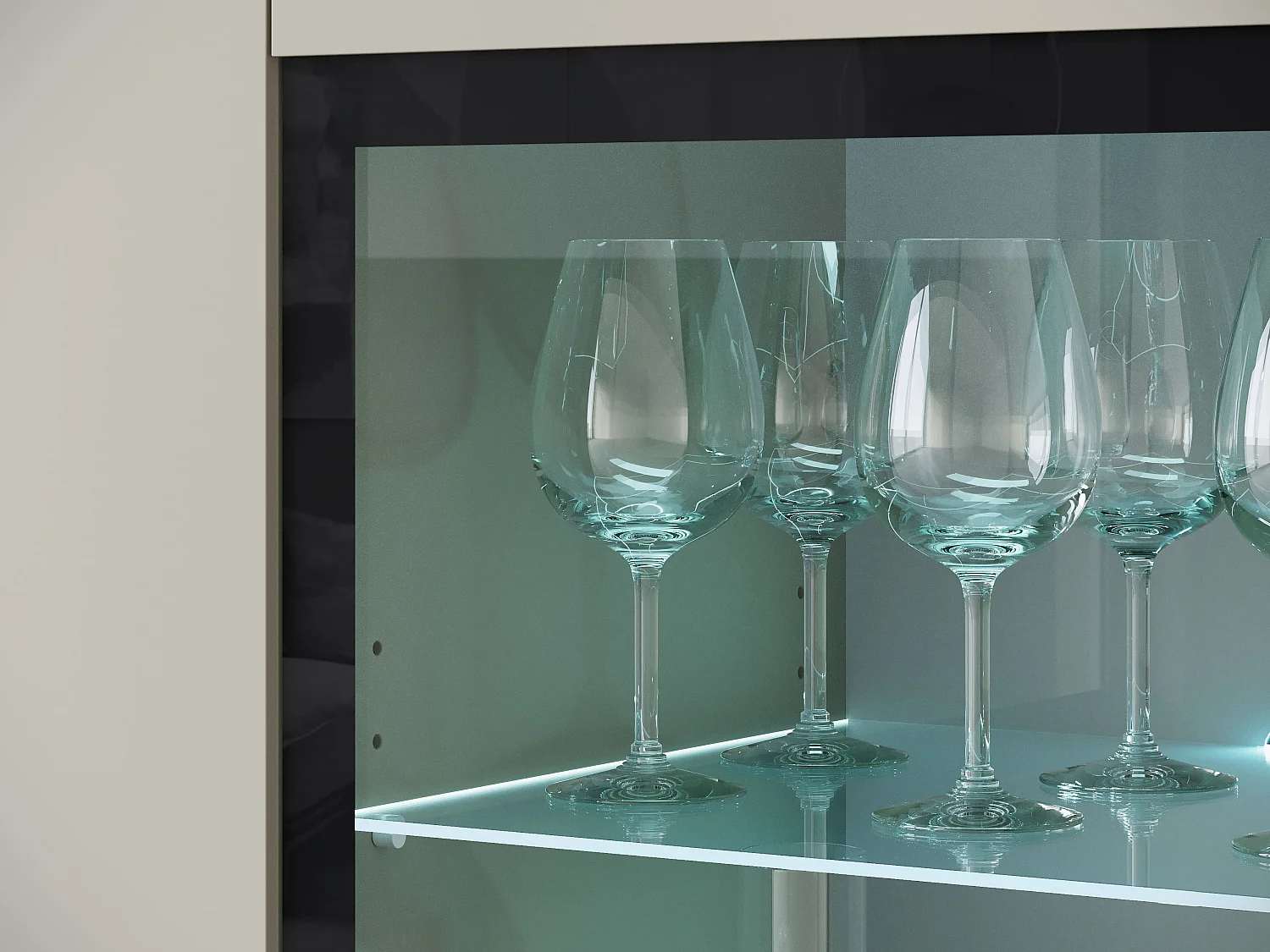 Vitrine-Kommode VEVE 120 cm, Farbe Kaschmirbeige mit LED-Beleuchtung