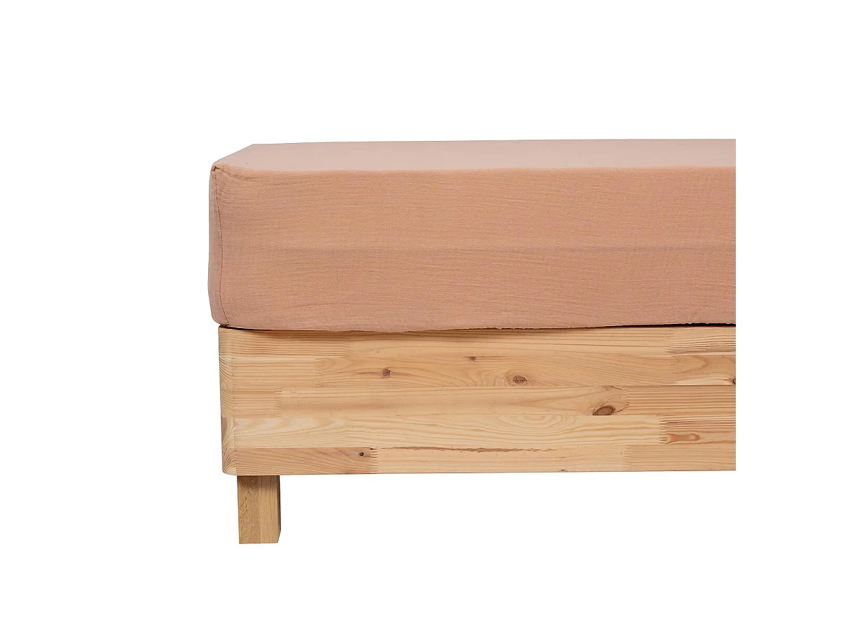 Drap Housse en Gaze de Coton "Flora" 140x190cm Rose
