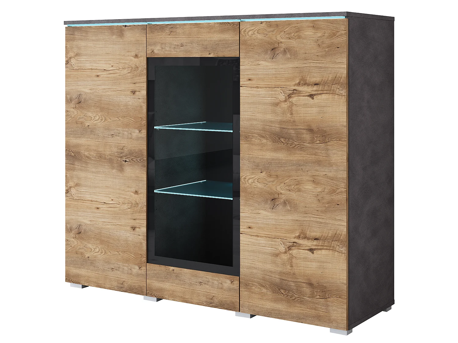 Vitrine VEVE 120 cm, Farbe Matera/Breslauer Kastanie mit LED-Beleuchtung