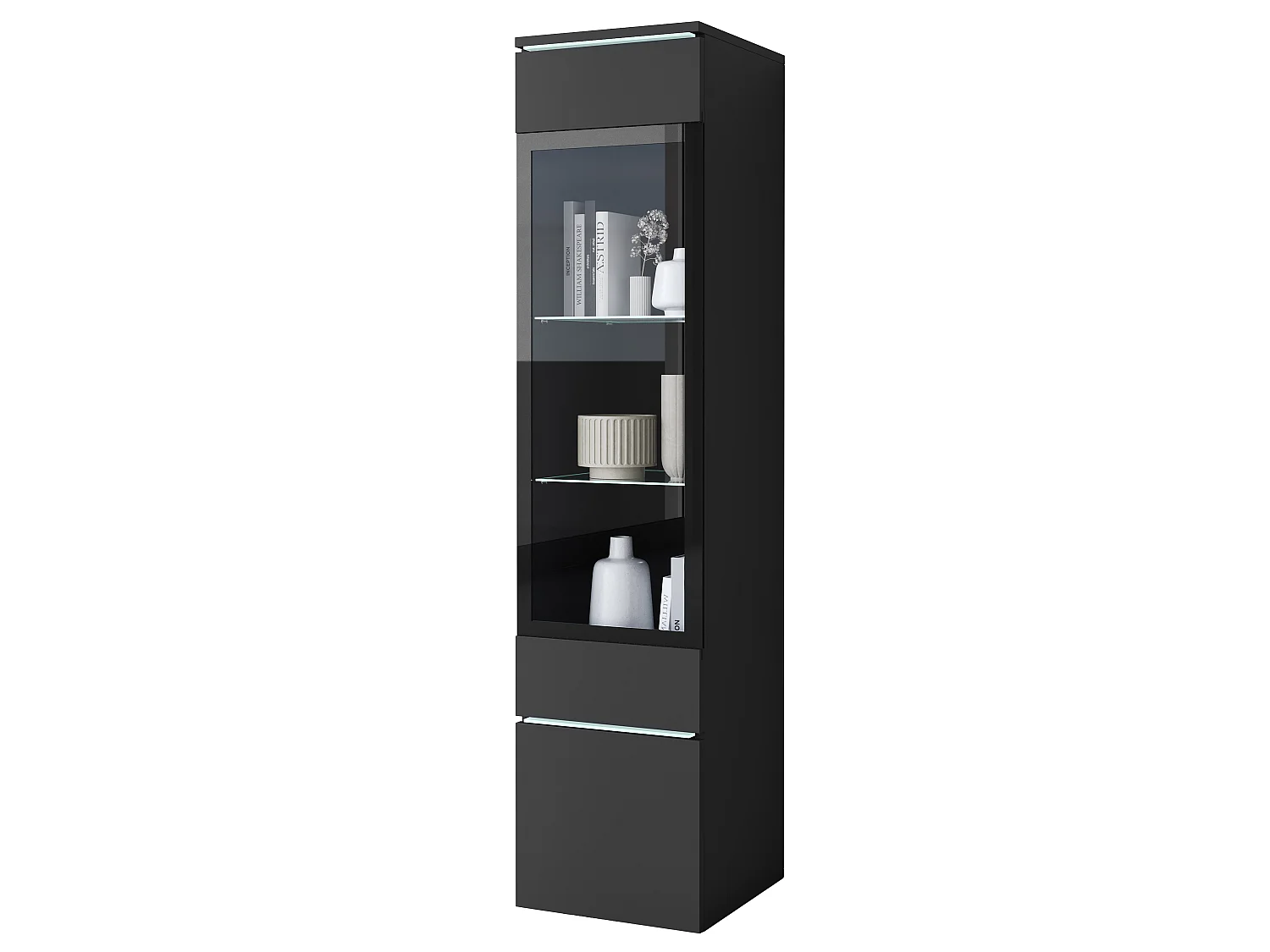 Hängevitrine MINIO go for it VEVE 02 mit LED-Beleuchtung, Schwarz, 1 Stück.