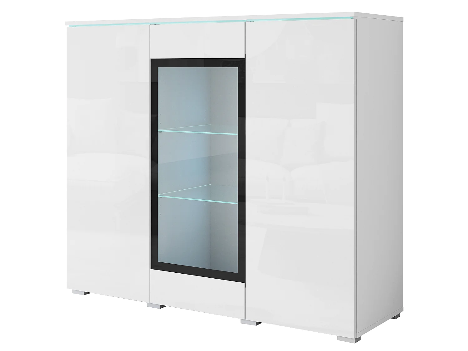 Kommode VEVE 120 cm Weiß/Weiß Hochglanz