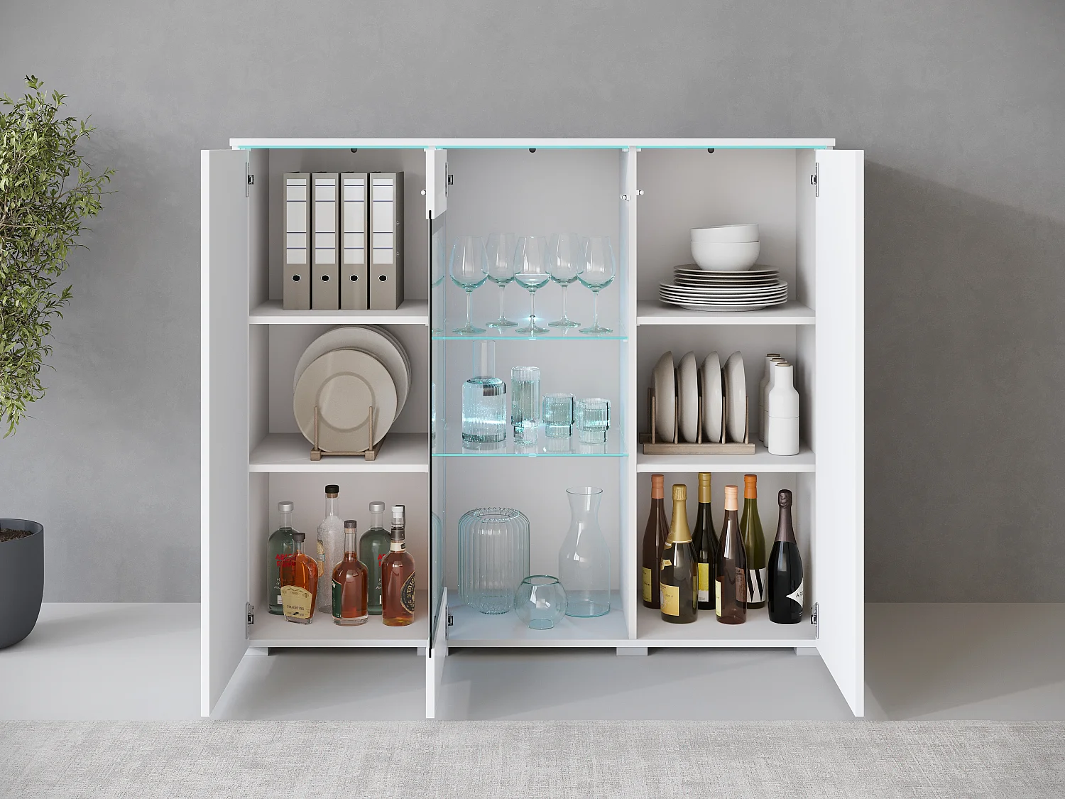 Kommode VEVE 120 cm Weiß/Weiß Hochglanz mit LED-Beleuchtung