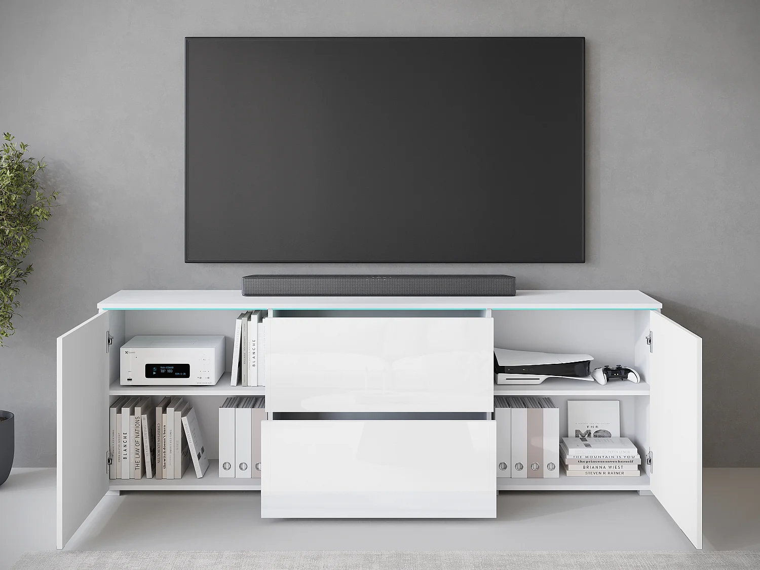 Commode  VEVE 180 cm en blanc/blanc brillant