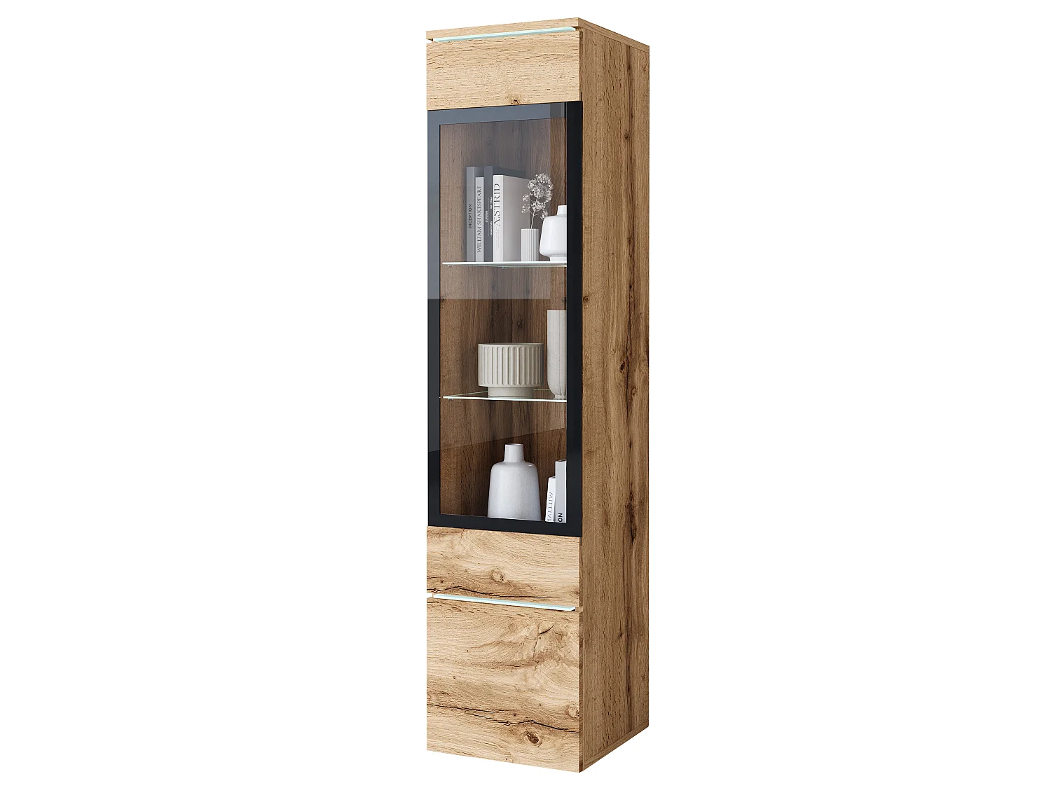 Hängevitrine MINIO go for it VEVE 02 mit LED-Beleuchtung, Wotan-Eiche, 1 Stück.