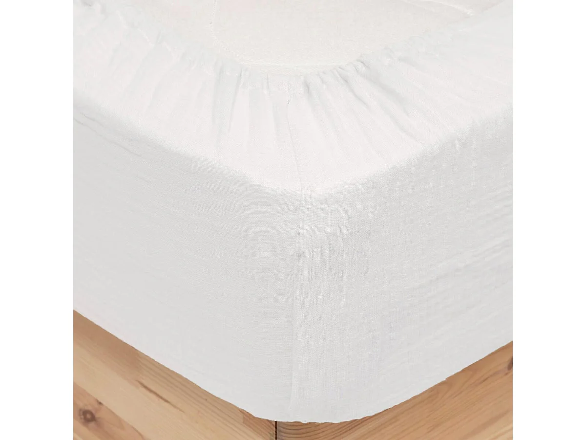 Drap Housse en Gaze de Coton "Flora" 140x190cm Blanc