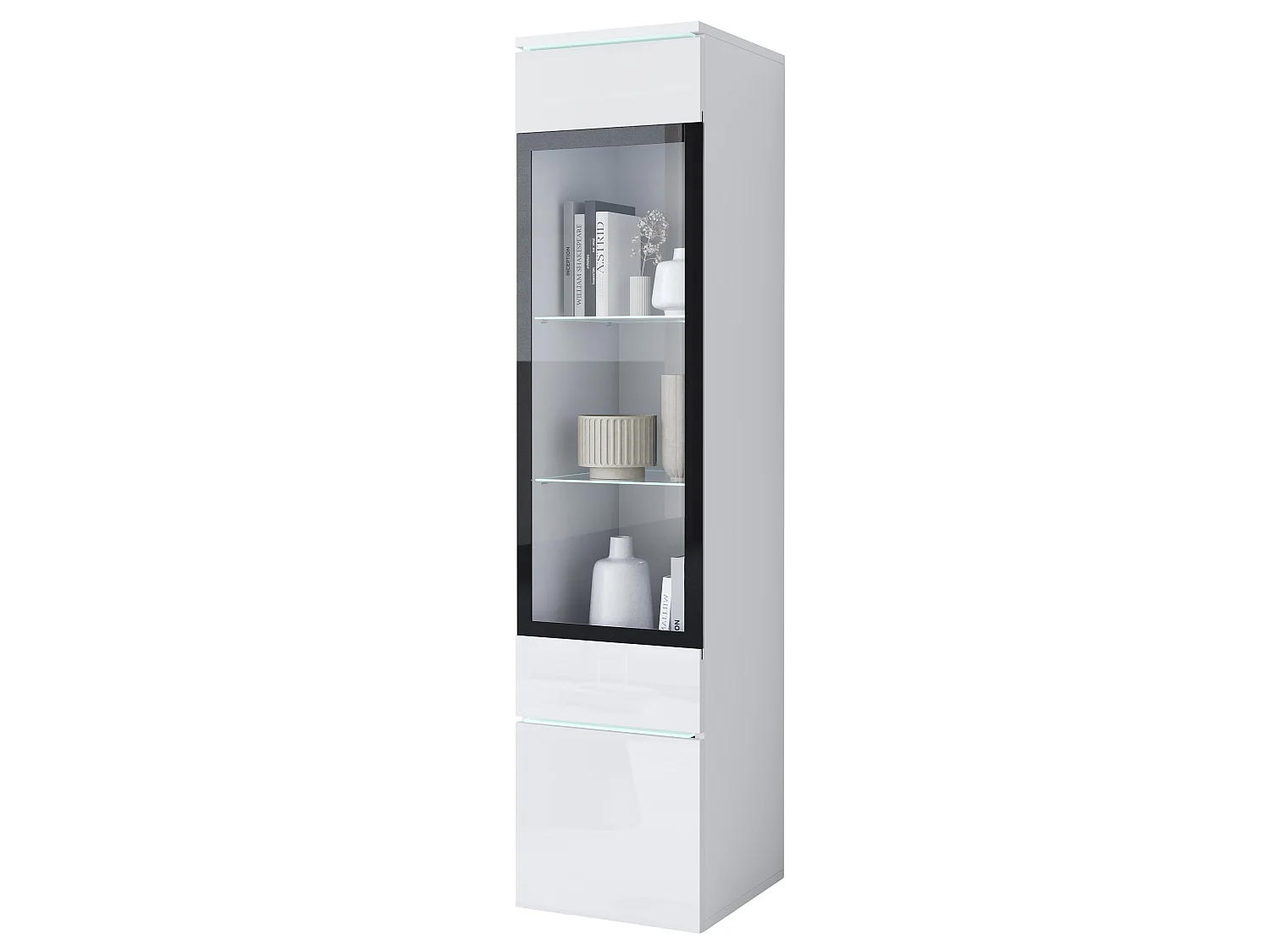 Hängevitrine MINIO go for it VEVE 02 mit LED-Beleuchtung, Weiß / Hochglanz Weiß, 1 Stück.