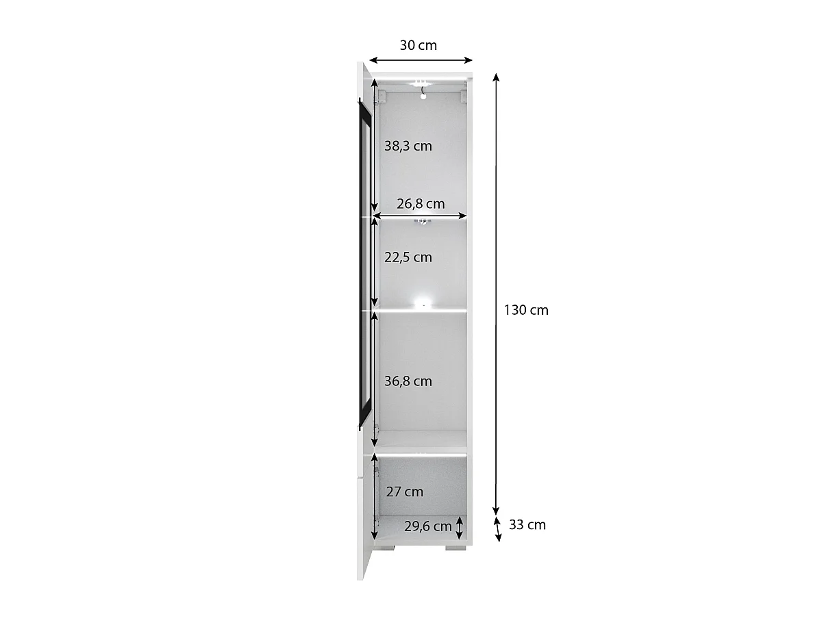 Hängevitrine MINIO go for it VEVE 02 mit LED-Beleuchtung, Weiß / Hochglanz Weiß, 1 Stück.