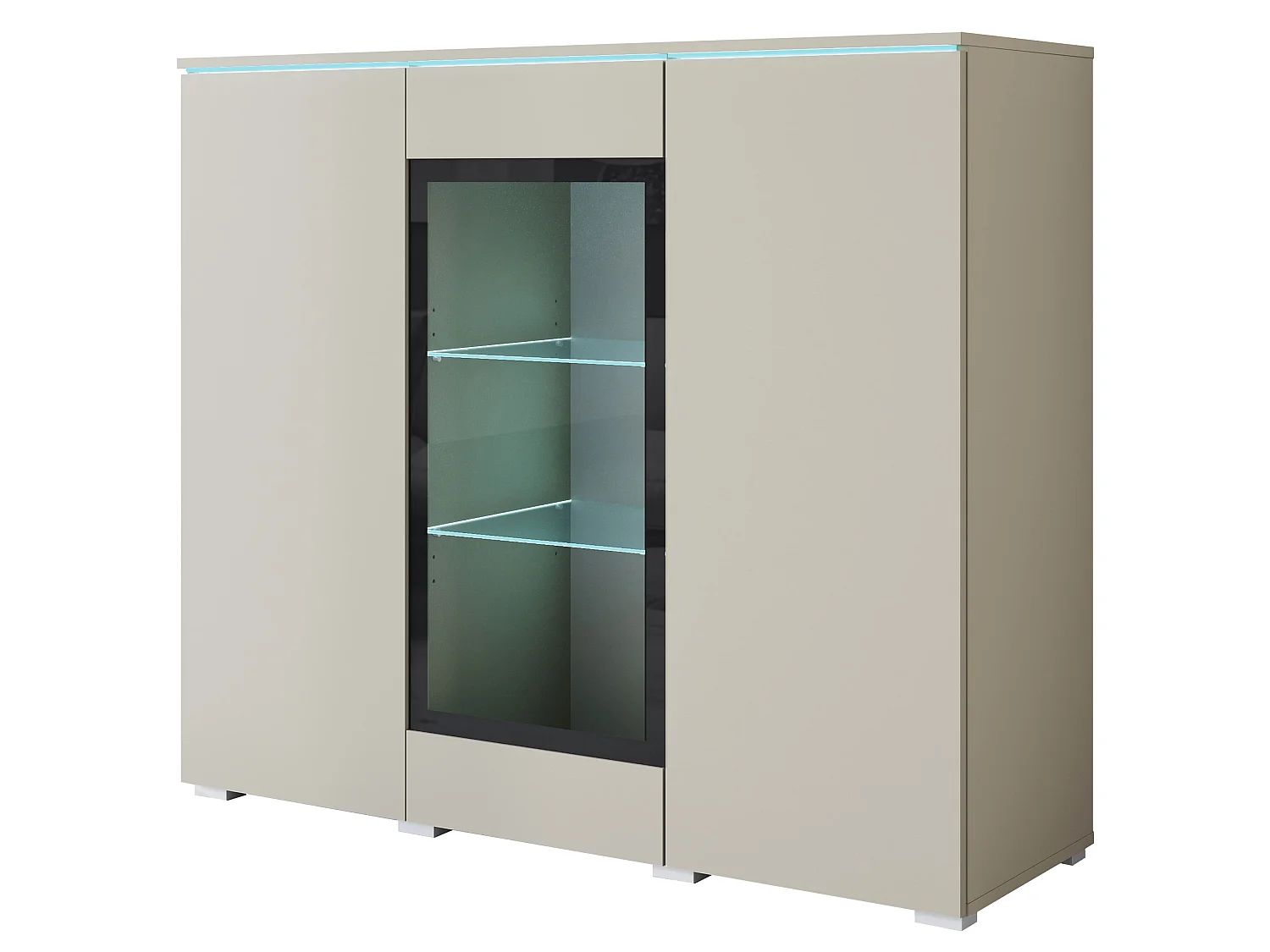 Commode vitrée VEVE 120 cm, couleur beige cachemire