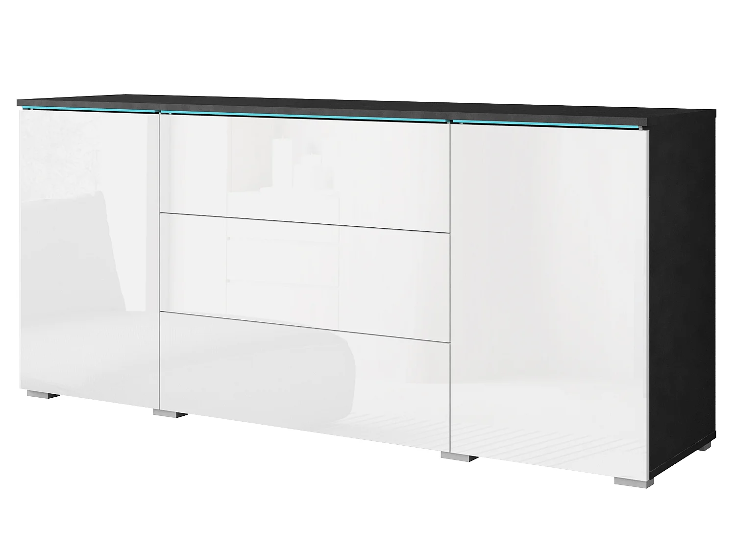 Commode MINIO go for it VEVE 150 cm avec éclairage LED, Matera / Blanc brillant