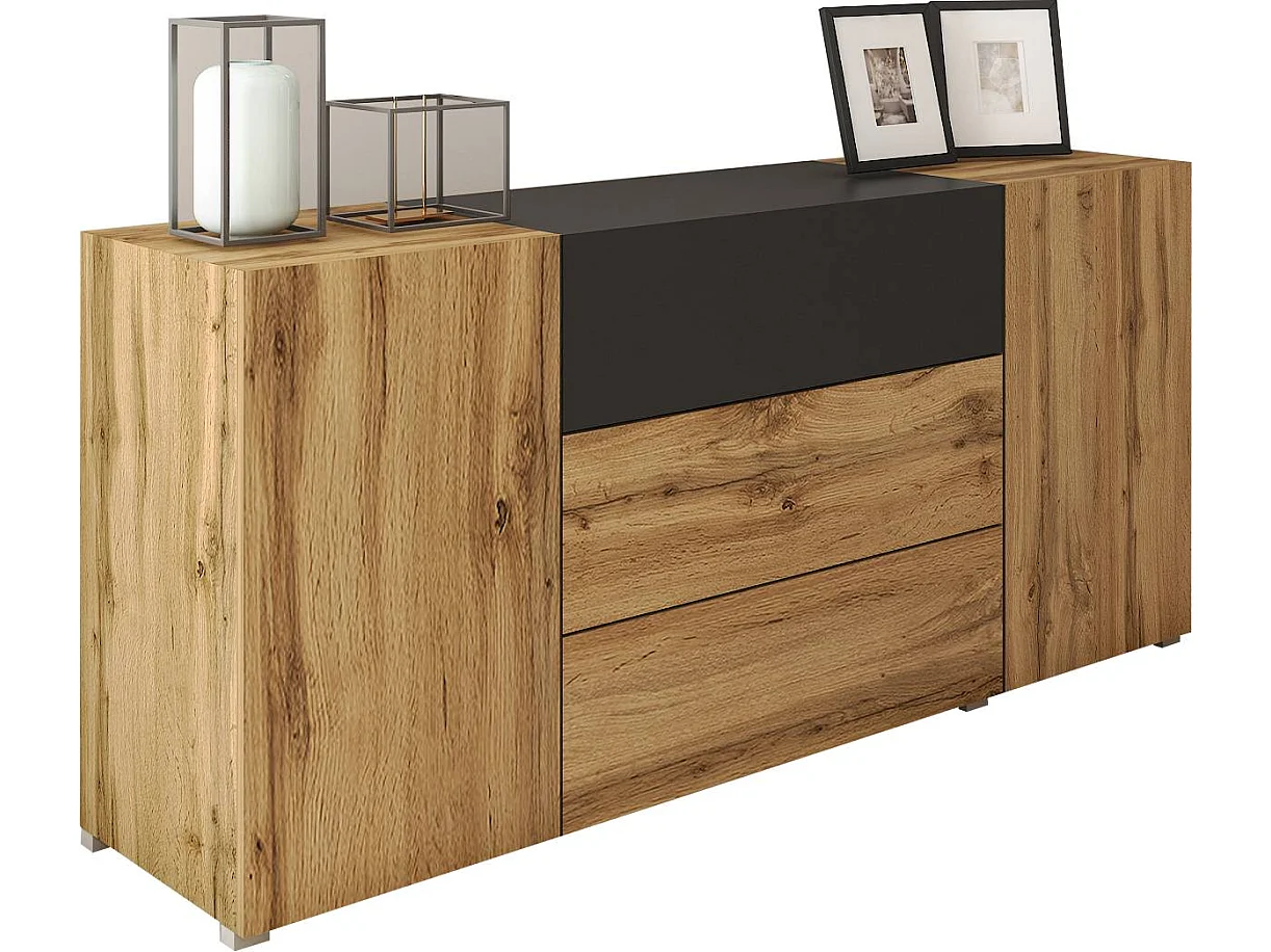 Commode BRELA 150 cm Wotan/noir/chêne Wotan