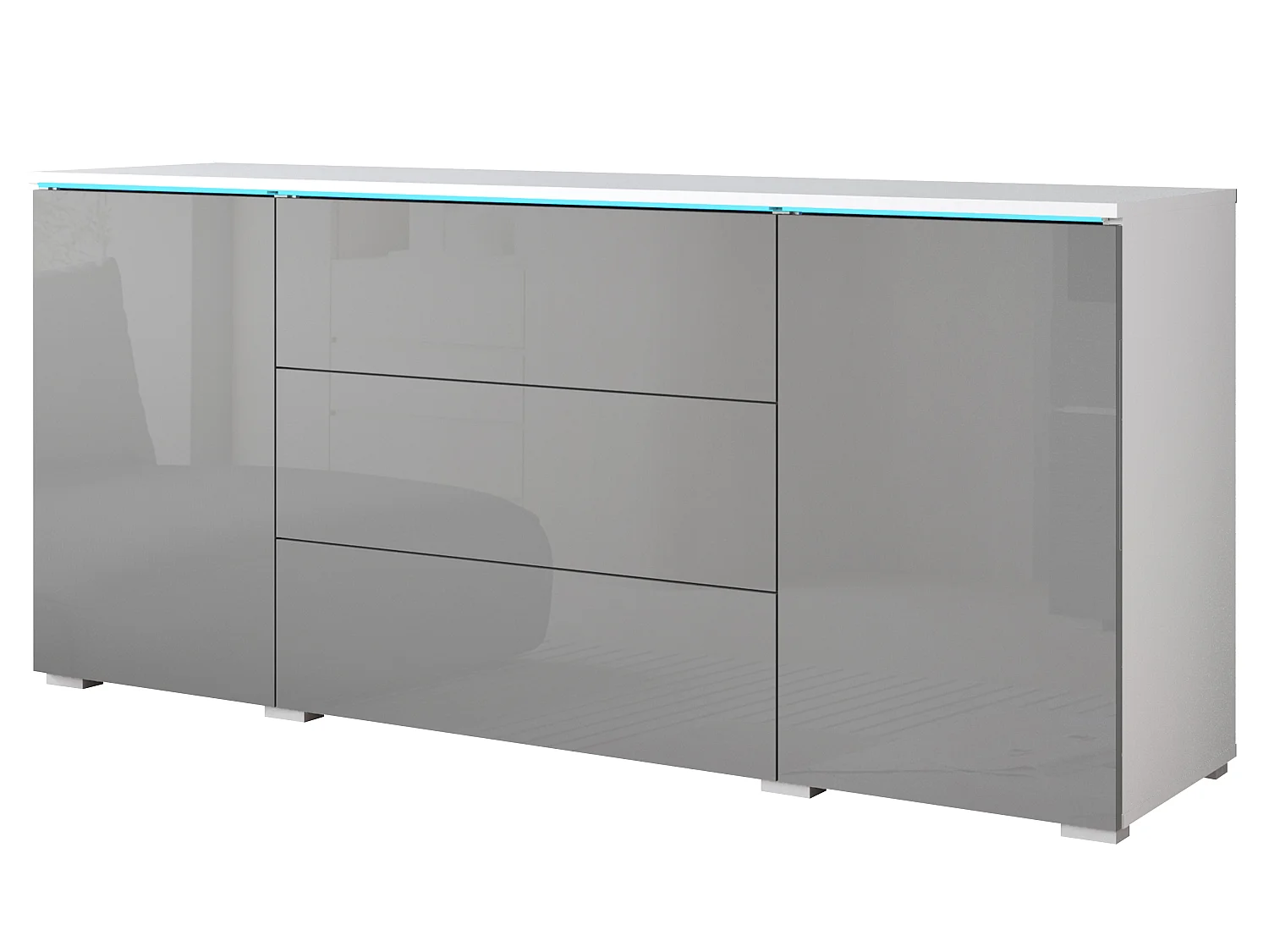 Commode MINIO go for it VEVE 150 cm, Blanc / Gris brillant