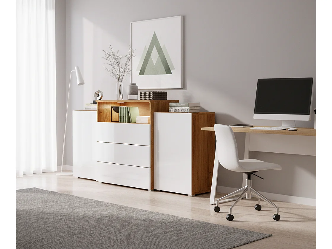 Commode KORFU 150 cm Chêne Wotan / Blanc brillant