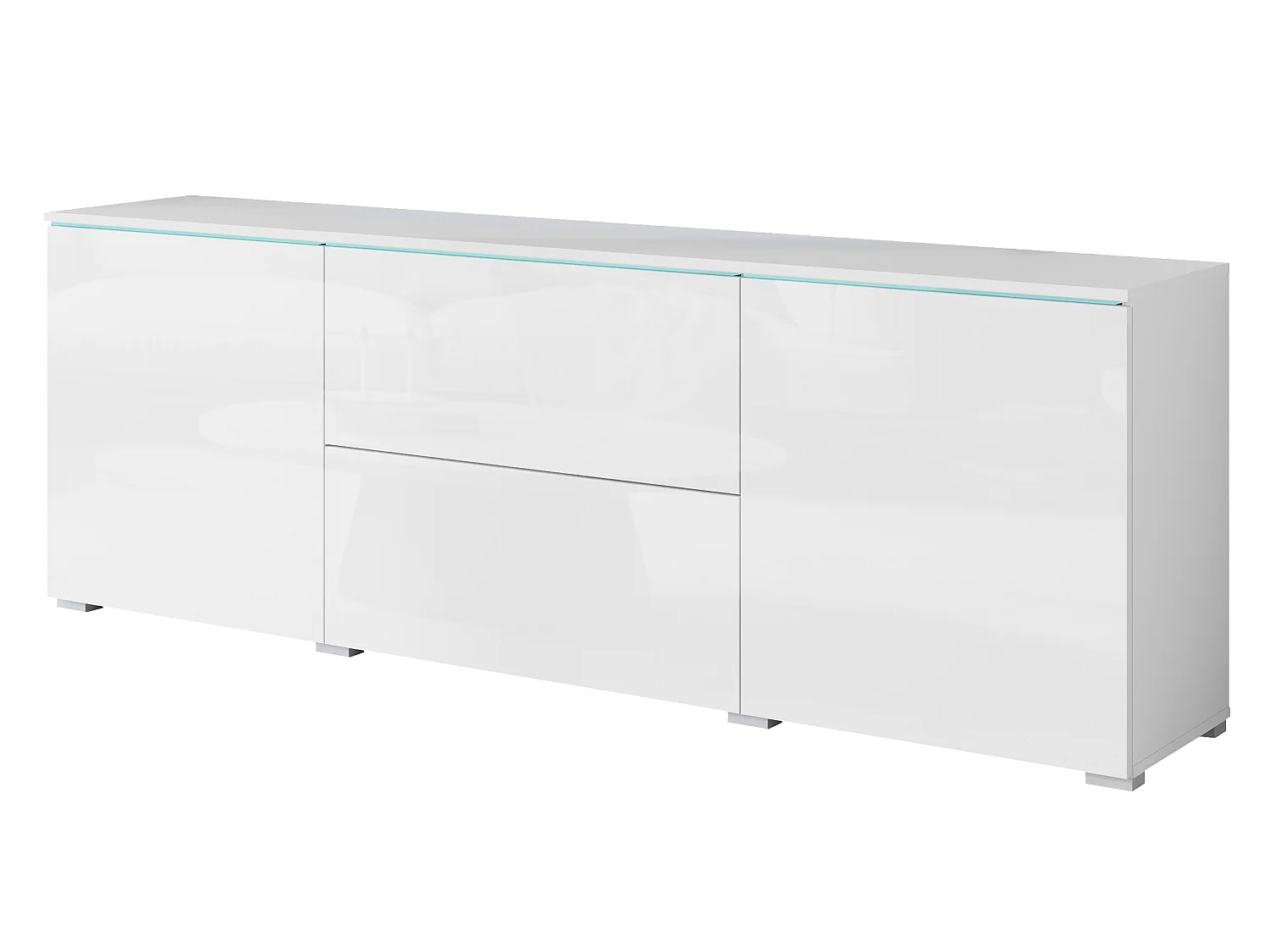 Commode  VEVE 180 cm en blanc/ blanc brillant avec éclairage LED