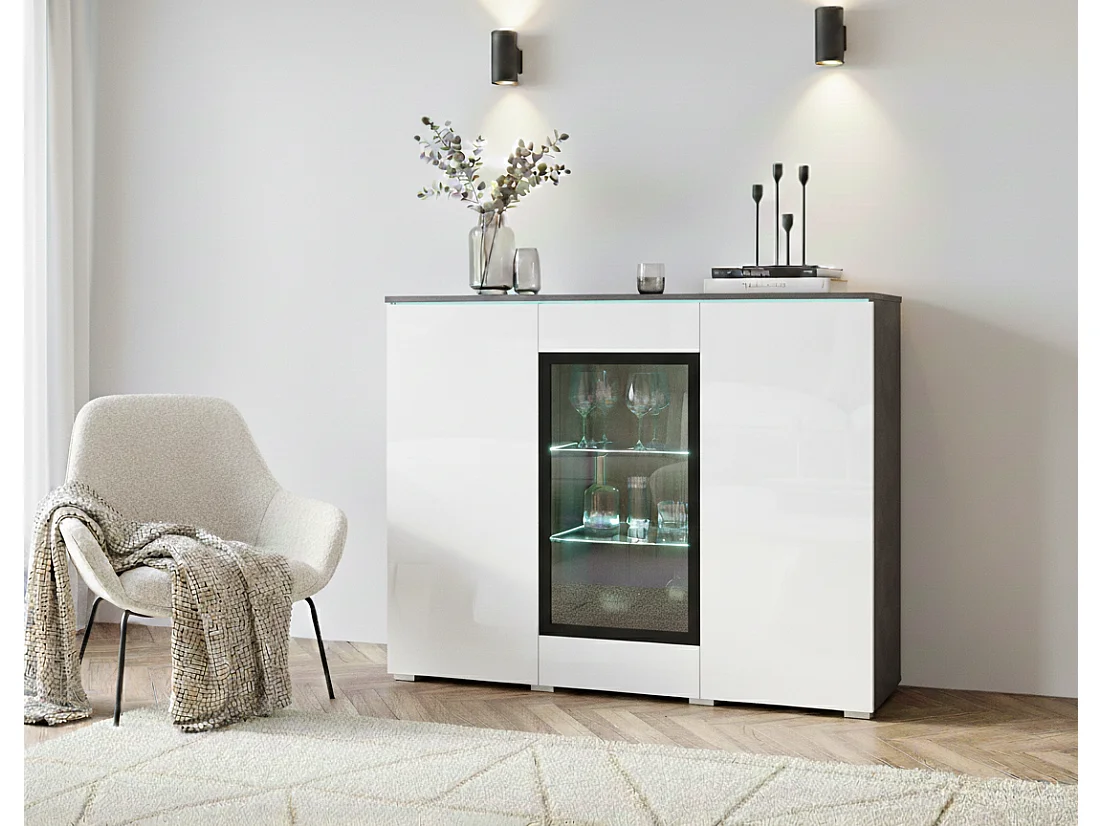 Commode VEVE 120 cm en matera/blanc brillant avec éclairage LED