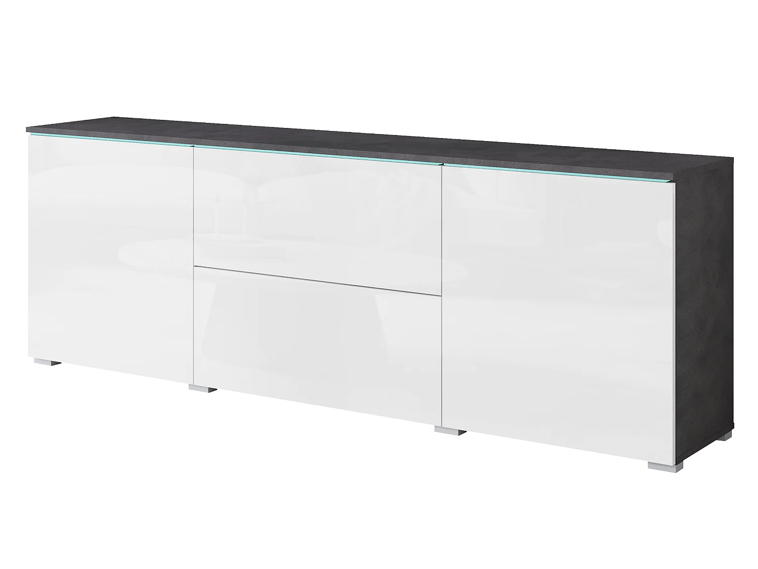 Commode VEVE 180 cm en matera/blanc brillant avec éclairage LED